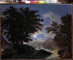 Cenário para a ópera Ruslan e Lyudmila de M Glinka (Cenografia para a ópera Ruslan e Lyudmila de M Glinka) - Pintura de Andreas Leonhard Roller (1805-1891), óleo sobre tela