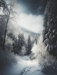 Caminho na floresta nevada