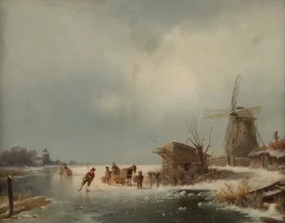 Paisagem de inverno com patinadores no gelo