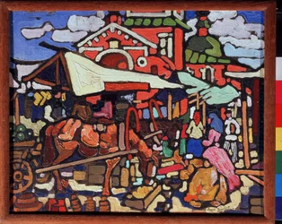 Mercado. Pintura de Andrei Ivanovich Dmitriev (1893-1921). Óleo sobre tela