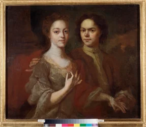 Autoportrait avec son epouse (Auto-retrato com a Mulher) - Peinture de Andrei Matveyevich Matveyev (Matveiev) (1701-1739), huile sur toile, vers 1729 - Art russe, portrait 18e siecle - Museu Estatal da Rússia, São Petersburgo