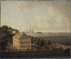 Vista do Neva e do Palácio de Verão de Pedro I (1672-1725), São Petersburgo - Pintura de Andrei Yefimovich Martynov (1768-1826), óleo sobre tela, arte russa