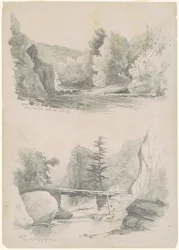 Abaixo do Salto de Fawn, Montanhas Catskill; e acima da ponte