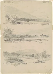 Montanhas Catskill, Topo Redondo à Distância; Catskills Olhando para o Norte de Palenville; e Round Top, Catskills, from the Road to Bracketts [verso]
