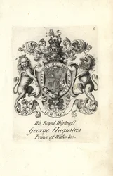 Brasão e brasão de Sua Alteza Real George Augustus, Príncipe de Gales, mais tarde Rei George II de Inglaterra