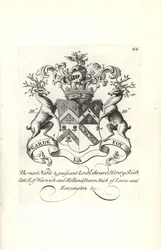 Brasão e brasão do Lorde Edward Henry Rich, 7º Conde de Warwick e Holanda, Barão RIch de Leeze e Kensington
