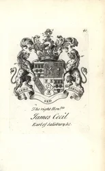 Brasão e brasão do honorável James Cecil, 5º Conde de Salisbúria