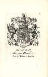 Brasão e brasão do honorável Thomas Fane, 8º Conde de Westmoreland