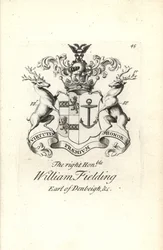 Brasão e brasão do honorável William Fielding, 5º Conde de Denbeigh