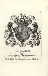 Brasão e brasão da nobre Evelyn Pierpoint, Duque e Conde de Kingston upon Hull
