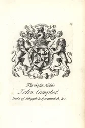 Brasão e brasão do nobre John Campbell, 2º Duque de Argyll e Greenwich,