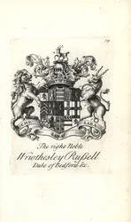 Brasão e brasão do nobre direito Wriothesley Russell, 3º Duque de Bedford