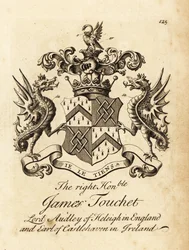 Brasão do honorável James Touchet, Lord Audley of Heleigh na Inglaterra, 6º Conde de Castlehaven na Irlanda, morreu em 1740