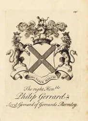 Brasão do honorável Philip Gerrard, Lorde Gerrard de Gerrards Bromley, 7º Barão Gerard