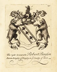 Brasão do honorável Robert Benson, Barão Bingley de Bingley, no Condado de York