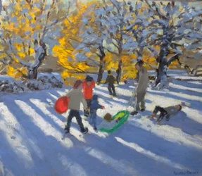 Folhas de outono e neve, parque Allestree (óleo sobre tela)