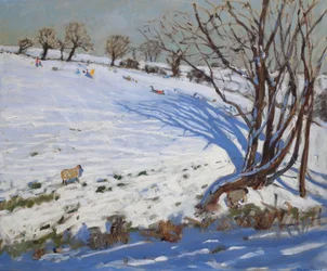 Crianças a andar de trenó, Derbyshire (óleo sobre tela)