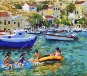 Diversão em jangadas,Symi,Grécia