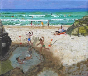 Diversão na piscina do mar, St Ives, 2024 (óleo sobre tela)