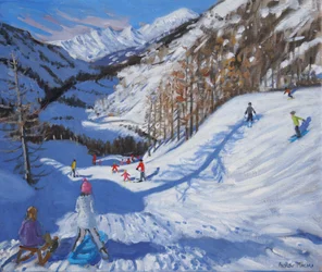 Sombra de um abeto e esquiadores, Tignes, 2014