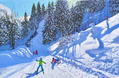 Esquiar na pista, Tignes, França, 2022 (óleo sobre tela)