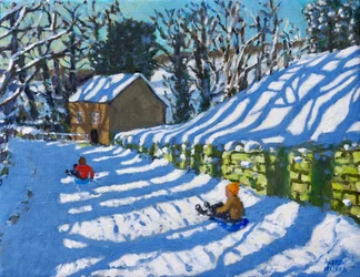 Sledging,Upper Hulme,Leek, 2020,(óleo sobre tela)