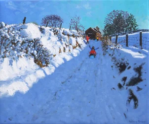 Sledging, perto de Oakerthorpe Rd, Wirksworth, 2021 (óleo sobre tela)