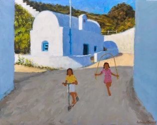 Duas raparigas, Klima, Milos, 2022 (óleo sobre tela)