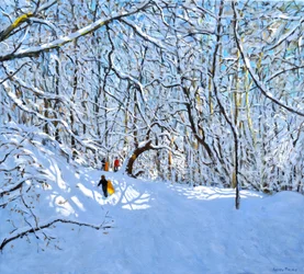 Trenós amarelos e laranjas, Allestree Park, Derby. 36 x 40,2018,