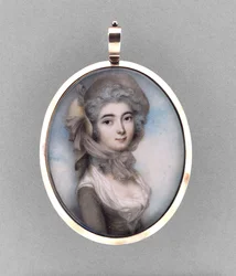 Retrato de uma mulher, c.1785 (aquarela sobre marfim, ouro rosa 9k, cabelo, folha metálica em relevo e vidro)