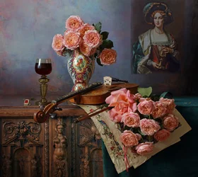Rosas elegantes e violino
