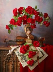 Natureza morta com rosas vermelhas