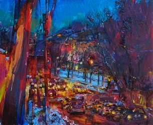Noite animada numa cidade de inverno