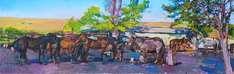 Cavalos no estábulo