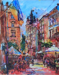 Rua animada da Ucrânia