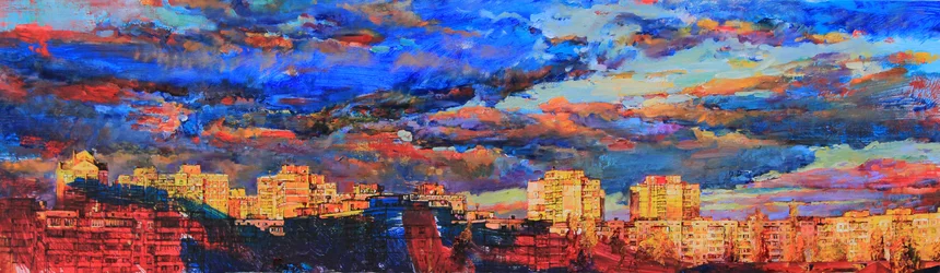 Pôr-do-sol na cidade vibrante