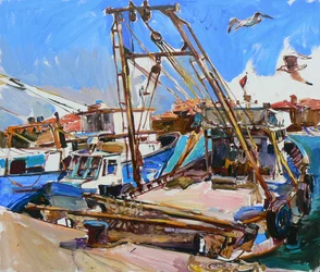 Um animado porto de pesca