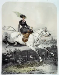 Um Jovem Cavaleiro na Amazônia Saltando uma Litografia Barriere de Ange Louis Jawe Lange (1815-1872) Coleção Particular do Século XIX