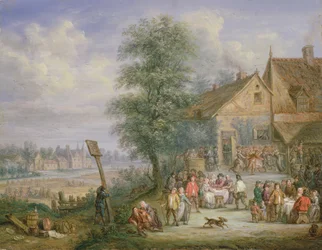 Um banquete no Harvest-Time com a House of Drij Toren em segundo plano (ver 332885 para par)
