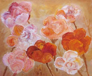 Flores em impasto cor de pêssego-rosa