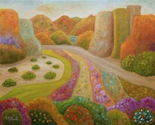 Caminho colorido no jardim