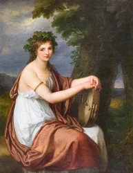 Retrato de uma jovem mulher vestida de Bacchante