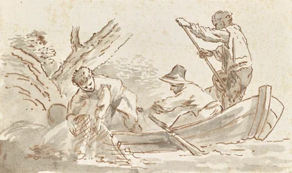 Pescador puxando na rede