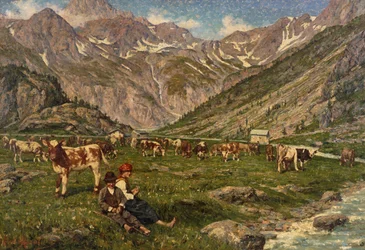 Cuidando das vacas (óleo sobre tela)