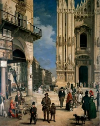 Marche de Figini em Milão (Piazza del Duomo com um canto do Coperto dei Figini) Detalhe