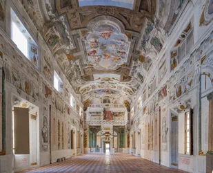 Teto da sala com os quartos de Bolonha, Sala dos Guardas, Palácio Ducal de Este, Sassuolo, Itália