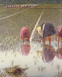 Por oitenta centavos, de Angelo Morbelli (1853-1919), Óleo sobre tela, 67,5x124,5 cm, Detalhe