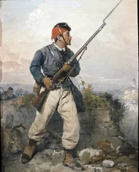 Soldado da guarnição do exército Garibaldiano "Caçadores dos Alpes", cerca de 1859 (óleo sobre tela)