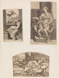 Mulher e anjo, virgem e criança, sátiro observando uma jovem mãe e criança dormindo, 1555-1567.