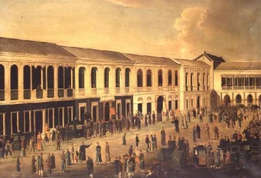 A View of the Hongs on the Waterfront at Canton, c.1825